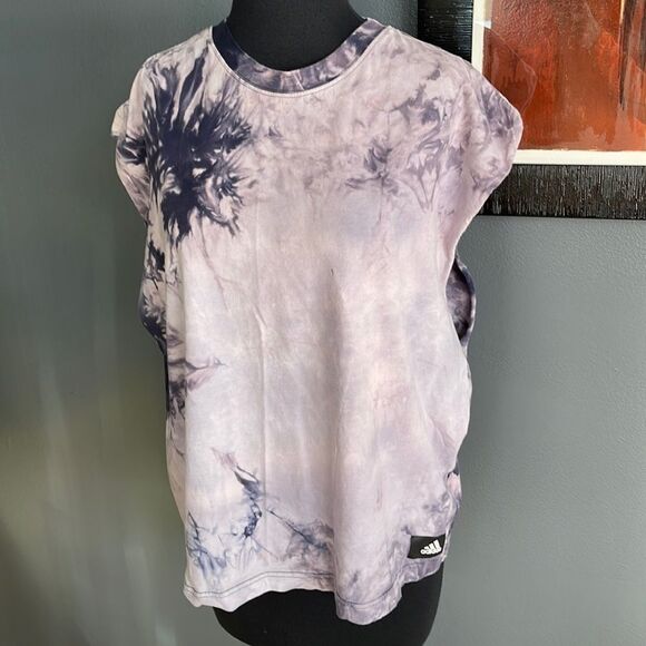 Adidas shades of purple 100% cotton raw edge sleeveless boxy muscle tank. Small. - Picture 1 of 7